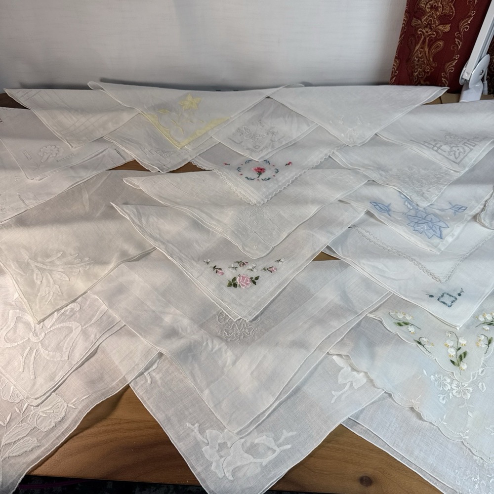 VTG Lot 27 Burmel Bridal White Hankies Handmade Tatting Crochet Lace Embroidery